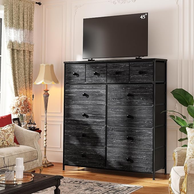 Romorgniz Black Dresser for Bedroom Tall Dresser with 12 Drawers Fabric Dressers & Chests of Drawers, Bedroom Dresser with Metal Frame, Wood Top, Entryway Living Room 11.81" D x 38.97" W x 40.15" H - Image 7