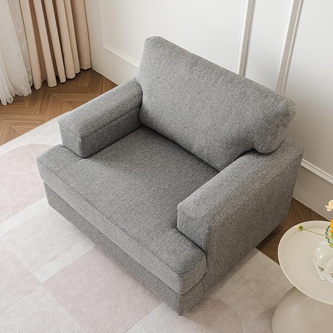 Oversized Living Room Chairs Set of 2,Comfy Accent Chair with Armrest Organizer,Upholstered Armchair Thick Cushion,Big Reading Chair,Sofa Chair for Bedroom,Linen,Dark Gray