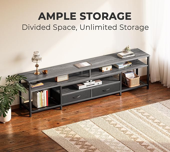 Huuger TV Stand for 75 80 Inch TV, Entertainment Center with Power Outlets and LED Lights, 70.9 Inch TV Console for Living Room, Media Console with Drawers and Shelves, Grey - Image 4