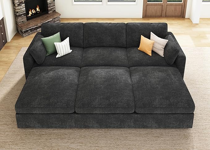 HONBAY Modular Sectional Sleeper Couch, Sectional Sofa with Storage Ottoman, Sleeper Sectional Couches for Living Room, Grey