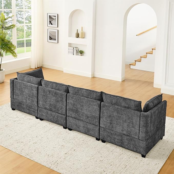 Flexible Combination Convertible Modular Sectional Sofa,140" Oversized U Shaped Cloud Couches with 2 Movable Ottomans,6-Seat Chenille Combination Sofa Set for Living Room | Layer Cushions