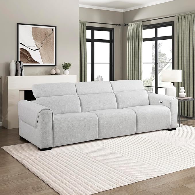 Lexicon Power Reclining Sectional Couches for Living Room-Modular Sectional Sofa, Wall Hugger, 3 Recliner Seats, Power Headrests, Charging Ports, 3 Seater Couch, Chenille Cloud