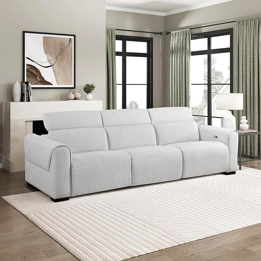 Lexicon Power Reclining Sectional Couches for Living Room-Modular Sectional Sofa, Wall Hugger, 3 Recliner Seats, Power Headrests, Charging Ports, 3 Seater Couch, Chenille Cloud