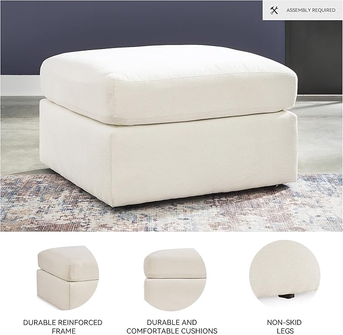 Signature Design by Ashley Modmax Contemporary Stain Resistant Upholstered Oversized Accent Ottoman with Non-Skid Legs, White