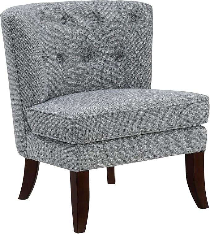 Lexicon Accent Chair, Textured Fabric Upholstered Armless Chair with Solid Wood Legs, Button Tufted Curved Back for Living Room/Bedroom/Office/Waiting Area, Dark Gray