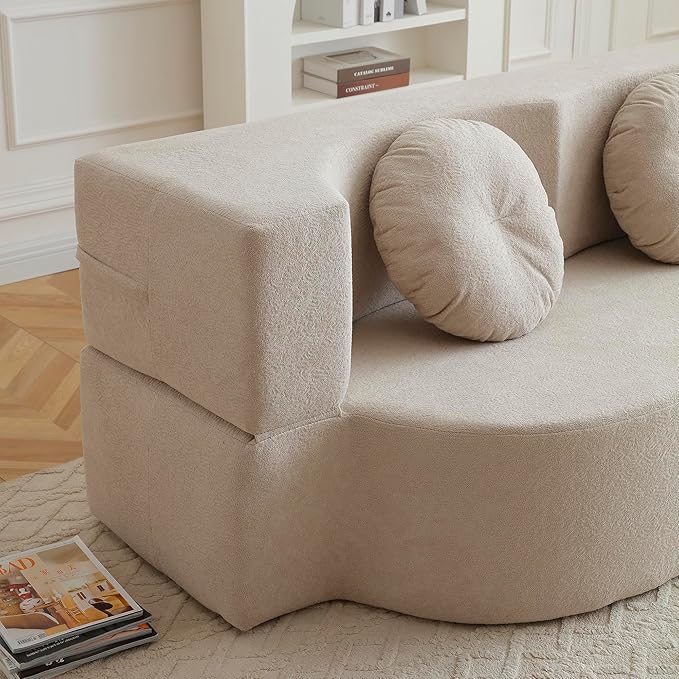 KEIKI 2-in-1 Folding Sofa Bed with Pillow, Queen Sleeper Sofa, Floor & Futon Loveseat Couch, Foam Folding Mattress for Living Room, Guest Use, Office, Apartment, No Assembly Required, Beige