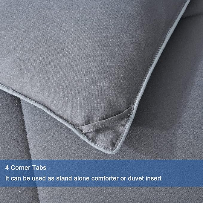 Cozynight Down Alternative Comforter-All Season Queen Comforters Duvet Insert with Corner Tabs-Breathable-Diamond Stitched Reversible Gray Comforter 90x90 inches