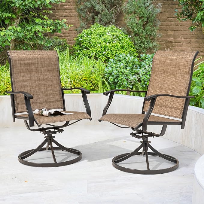 NUU GARDEN Outdoor Swivel Patio Dining Chairs Set of 2, All-Weather Textilene Dining Chairs with Metal Frame for Patio, Lawn, Deck or Backyard, Brown - Image 5