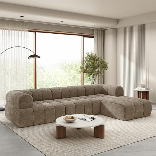 Christopher Knight Home Mania 122" Modular L-Shape Sofa Couch with Chaise Lounge, Modern Sectional Sofa Set for Living Room, Boucle Fabric Upholstered Cloud Couch with Deep Seat, Brown
