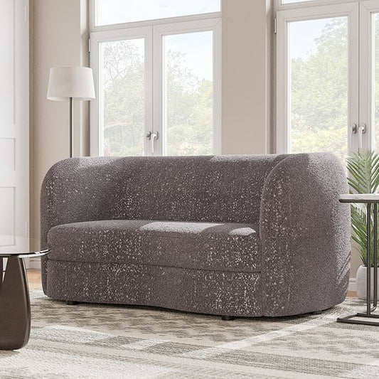 Furniture of America Nimiane Modern Boucle Loveseat Couch with Curved Arms and Wooden Legs, Comfy Fabric Upholstered Small Sofa for Living Room, Bedroom, Home Office, Charcoal Gray