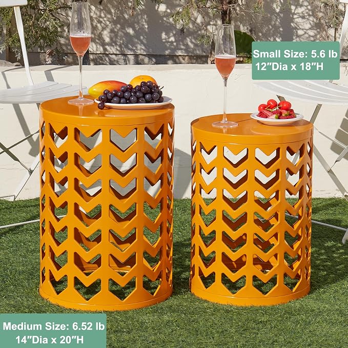 Y&M Set of 3 Metal Round Table, Coffee Table End Table for Indoor Outdoor Multifunctional Use, Heavy Duty Metal Plant Stand Decorative Garden Stool- Orange - Image 3