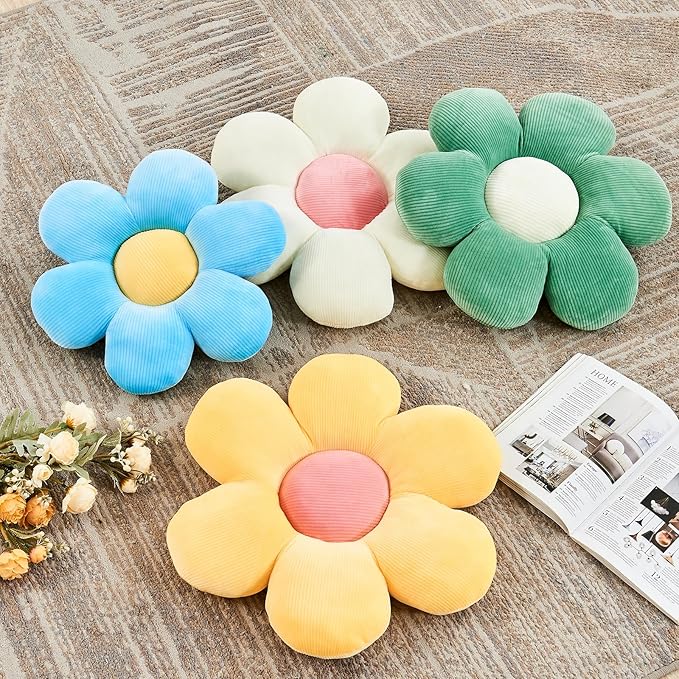 Kcvvcr Blue Flower Pillow, 14.9" Cute Flower Shaped Floor Pillow, Aesthetic Floral Plush Daisy Decorative Throw Pillows for Bed Sofa Couch