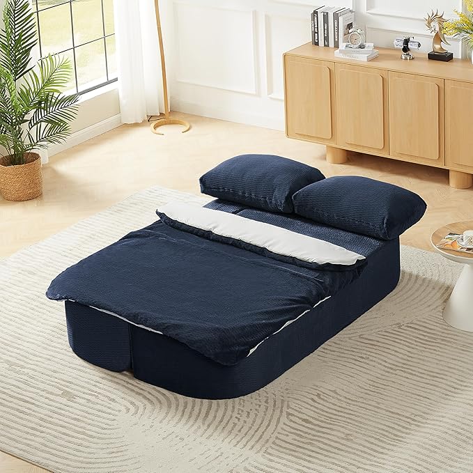 KEIKI 74.8'' Convertible Sleeper Sofa Bed, Modern Folding Futon Couch with Cushion Blanket, Floor Foam Compression Sofa Bed Couch for Living Room, Bedroom, Apartment, No Assembly Required, Dark Blue