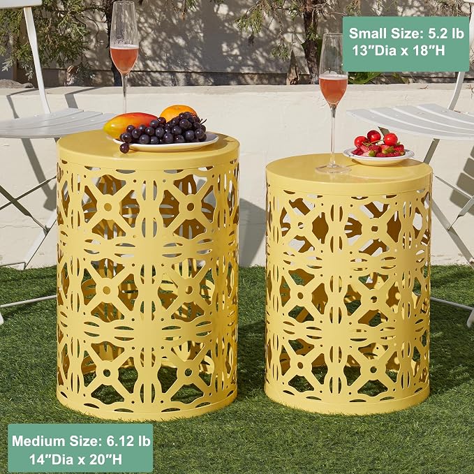 Y&M Set of 3 Round Heavy-Duty Side Table End Table, Outdoor Decorative Garden Stool Plant StandCoffee Table for Indoor Multifunctional Use,-Yellow(Ship from US) - Image 3