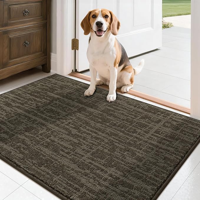 COSY HOMEER-Door-Mat,Dirt Trapper Entryway Rugs 24"x36" Non Slip Washable Entrance Mats,Absorbent Welcome Mat,Low Profile Dog Door Mats for Front Back Doomats and Wet Shoes,Brown by COSYHOMEER