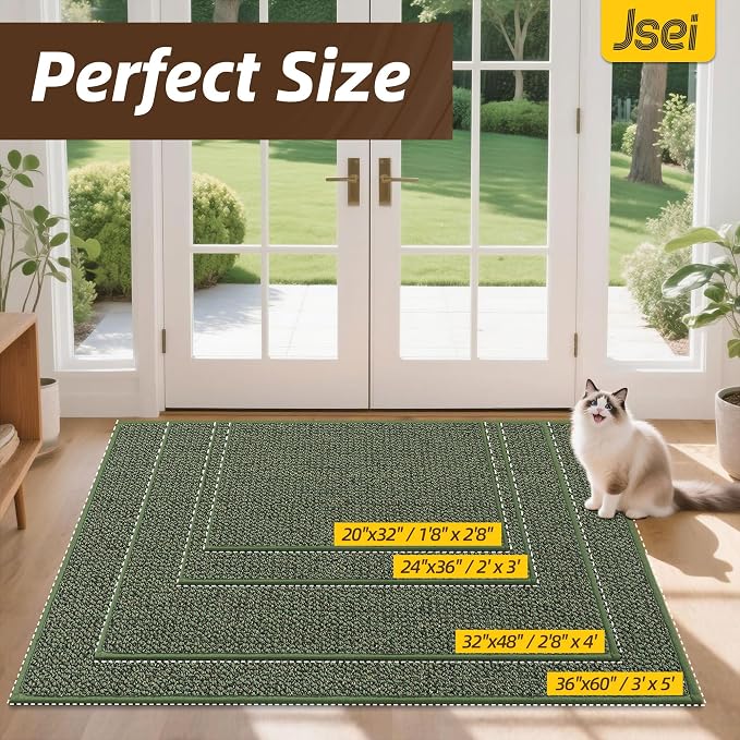JSEI Dirt Trapper Door Mat 20"x32" Non-Slip Washable Entrance Mat, Dog Doormats, Absorbent & Fade-Resistant Floor Mats, Low Profile Welcome Mats for Entryway, Front Door, and Inside Entrance, Green - Image 2
