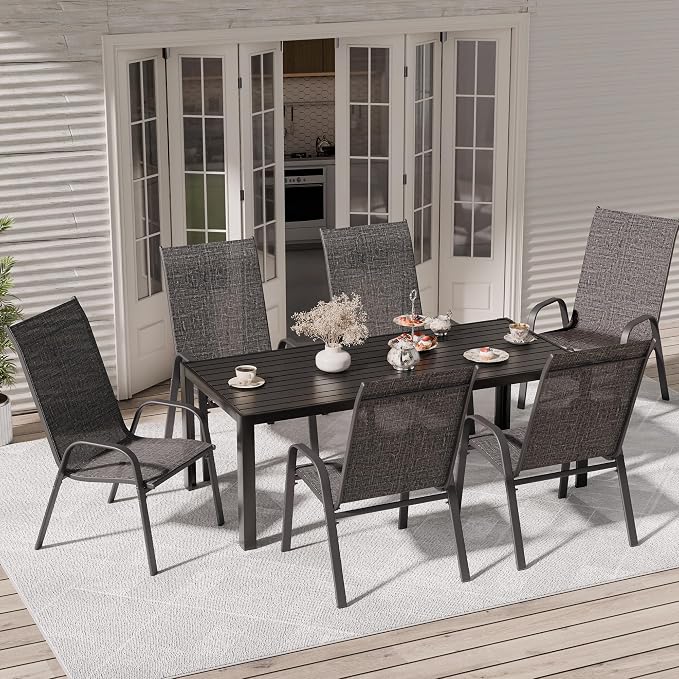 Patio Chairs Set of 6, Stackable Outdoor Dining Chairs for All Weather, Metal Modern Outside Furniture Chair for Pool Side, Garden, Backyard Deck, Dark Grey - Image 2