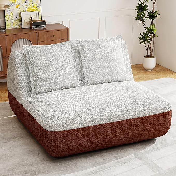 Hobestluk Small Couches for Small Spaces,42” Mini Loveseat Sofa 2-Seater Armless Sofa Chair with Side Pocket for Living Room,Bedroom,Dorm,Office (Terracotta+Beige)