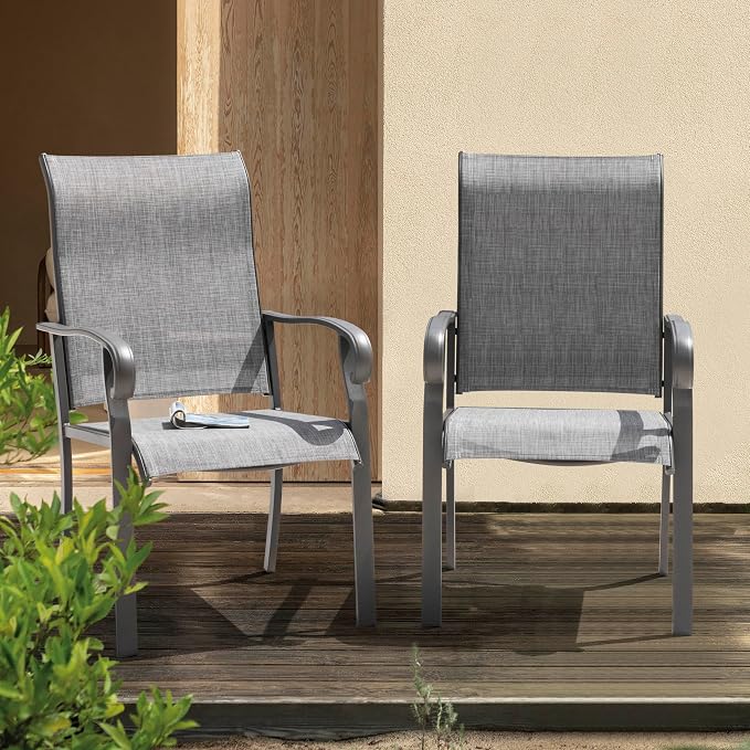 NUU GARDEN Patio Dining Chairs Set of 4, All Weather Textilene Patio Chairs,Powder-Coated Metal Frame Outdoor Patio Bistro Dining Chairs for Lawn Garden Backyard, Light Gray - Image 8