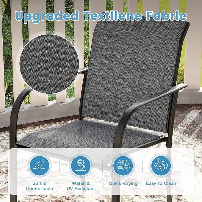 DIFY 11 Pieces Outdoor Patio Dining Set for 10, 63" Round Metal Patio Table and 10 Stackable Textilene Patio Chairs, Outdoor Table and Chairs for Backyard Garden Poolside, Grey - Image 6