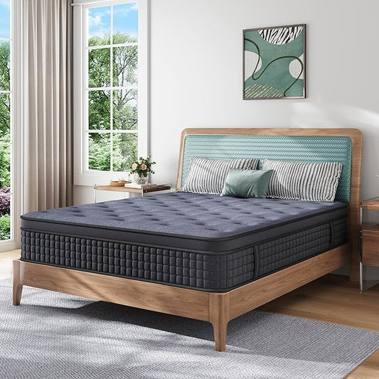 Susalt Queen Mattress, 12 Inch Hybrid Mattress in a Box, Gel Memory Foam, Medium Firm, Edge Support, Motion Isolation, Pressure Relief, Zoned Support Spring, CertiPUR-US Certified, Black & Gray