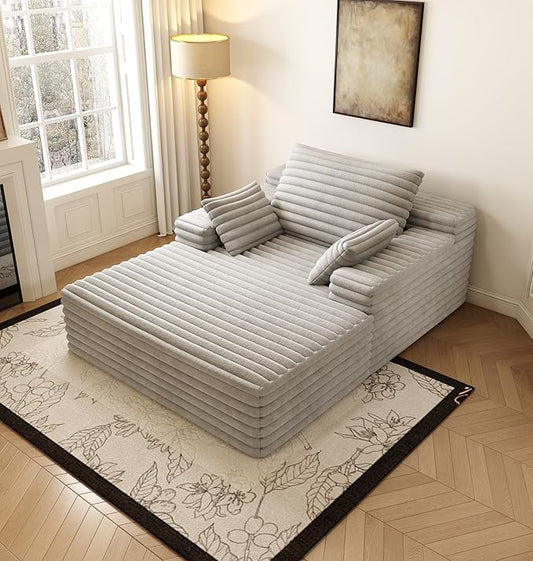 62.6" Oversized Chaise Lounge Chair for Bedroom Living Room, Boneless Sofa Couch Sleeper Bed, Memory Foam Cloud Couches with Throw Pillows, No Assembly, Plush Corduroy, Grey