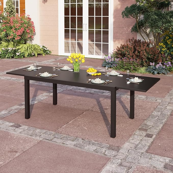 PHI VILLA Extra Large Expandable Patio Dining Table 99.2" × 35.5" Metal Outdoor Table for 6-10 Person, Metal Outdoor Dining Table with E-Coating for Garden Deck Yard- (Black) - Image 2