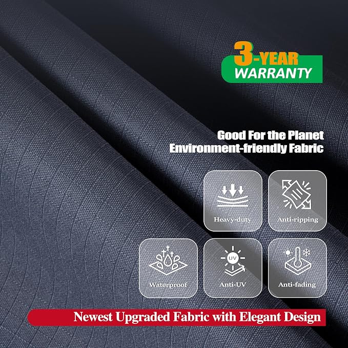 F&J Outdoors Outdoor Patio Furniture Covers, Waterproof UV Resistant Anti-Fading Cover for X-Large Round Table Chairs Set, Grey, 110" Dia x 27.5" H - Image 3