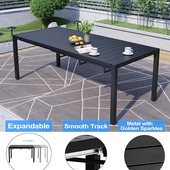 MEOOEM Expandable Outdoor Dining Set for 8, Modern 9 Piece Outdoor Dining Table Set with Highback Swivel Chairs 450LBS, All Weather Heavy Duty 8 Person Outdoor Dining Table Set for Outside, Navy Blue - Image 7