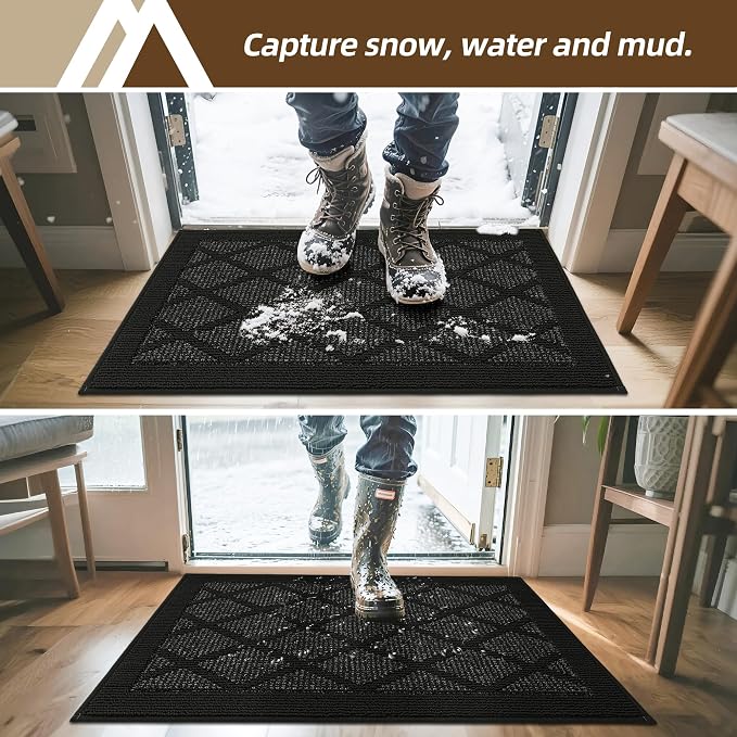 COSY HOMEER Non-Slip Door Mat 24"x36", Entryway Rugs Low Profile Absorbent Dirt Trapper Doormat for Front Entrance, Washable Polypropylene Entry Mat (Black) - Image 2