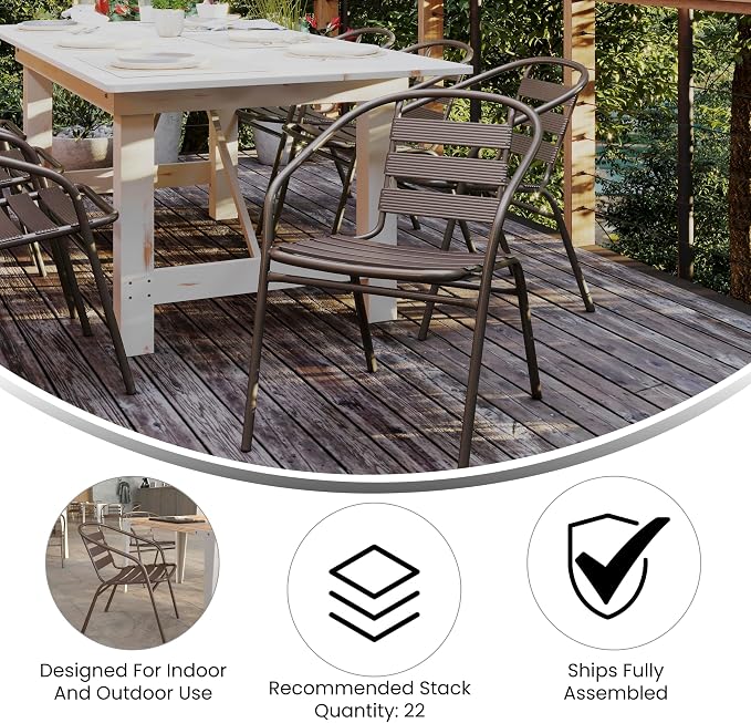 Flash Furniture Lila Bronze Metal Restaurant Stack Chair with Metal Slats - Image 4