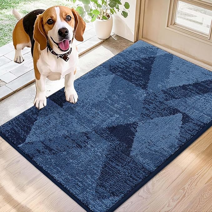 COSY HOMEER Entryway Rugs Doormat 20"x32", Non-Slip Absorbent Polyester, Washable Rugs for Front Door, Dirty Paws & High Traffic Areas, Blue by COSYHOMEER