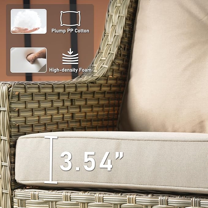 HOOOWOOO 6 Piece Patio Furniture Conversation Sets with Sola Light Table,Outdoor Wicker Furniture with Ottoman, All Weather Resistant Outside High Back Rattan Patio Set(Beige Tan)