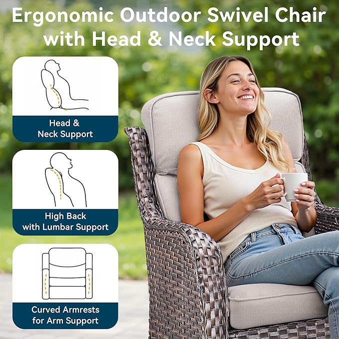 Luxury High Back Outdoor Furniture with 6-Inch Thick Cushions, Patio Furniture Set with Ottomans, 5 PCS Wicker Conversation Set for Porch, Balcony, Deck and Yard