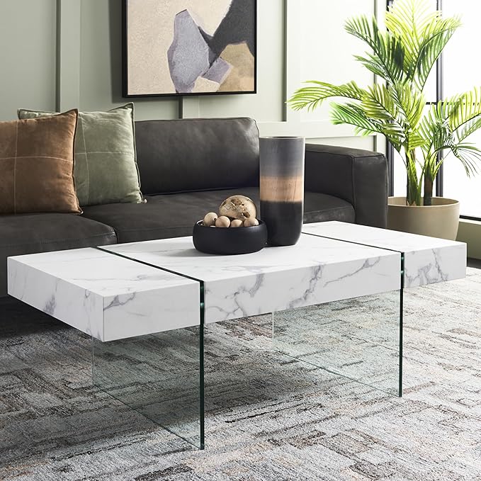SAFAVIEH Home Collection Jacob White/Clear Glass Legs Rectangle Coffee Table