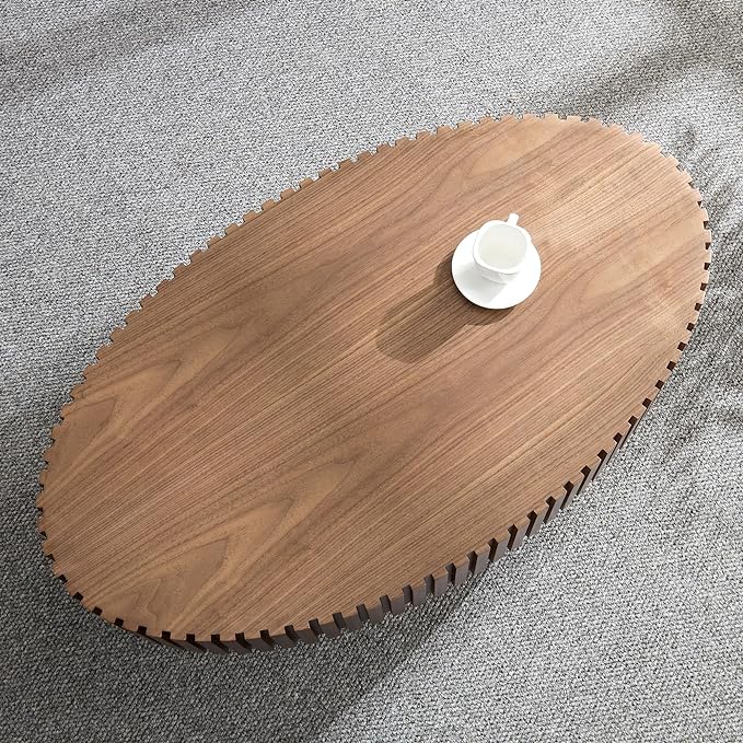 43.7" Oval Coffee Table for Living Room Fluted Pedestal Coffee Table Modern Handcrafted Centre Table for Apartment, Easy Assembly, Walnut