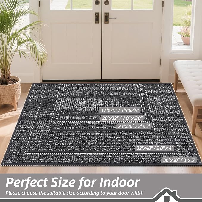BEQHAUSE Dirt Trapper Door Mat 20" x 32", Non-Slip Washable Doormats Entrance Mat, Dirt Resistant and Absorbent Welcome Mat, Low Profile Floor Mats for Front Back Door and Entryway, Charcoal - Image 2