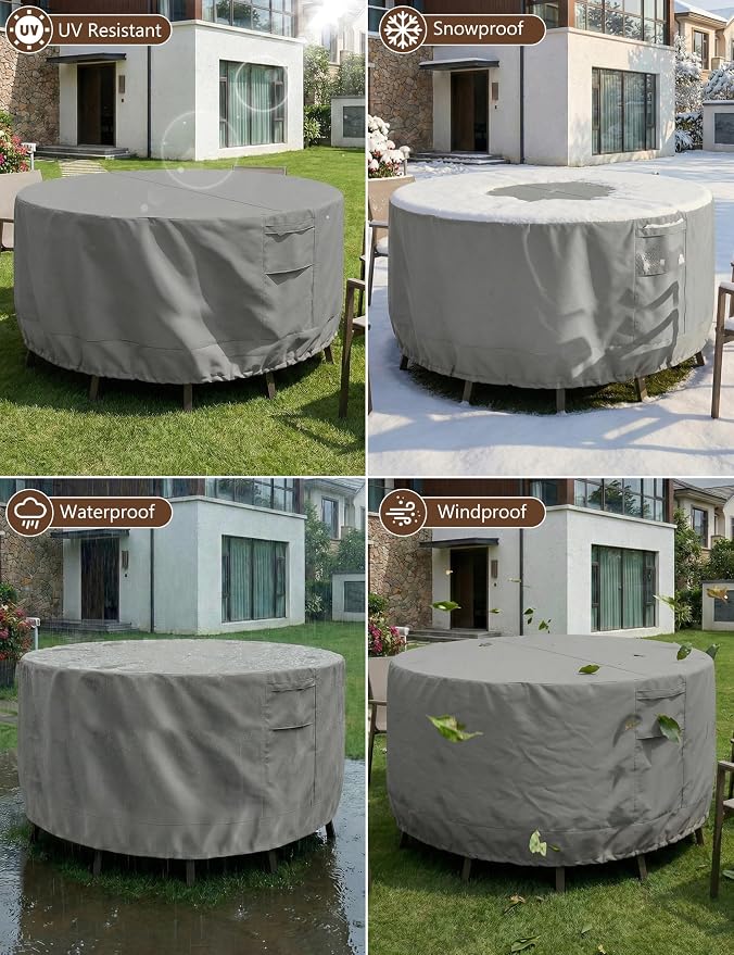 Patio Furniture Covers Waterproof, Outdoor Furniture Covers Waterproof Windproof with Padded Handles, Heavy Duty 600D Oxford Outdoor Table Chair Set Cover - Image 6