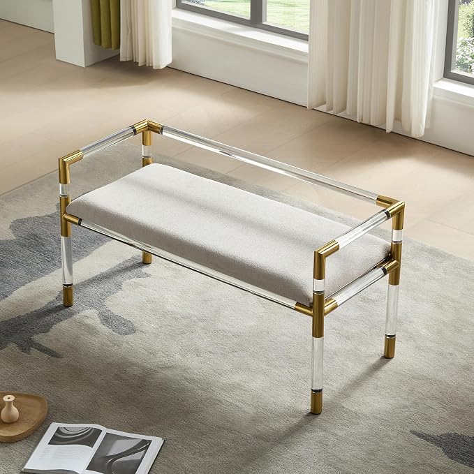 Acrylic and Stainless Steel Bench for Bedroom,Entryway (Light Gray) - Image 6