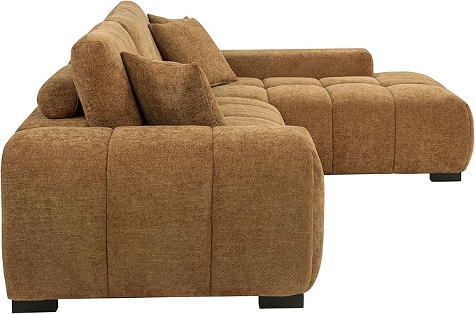 Coaster Home Furnishings - Octavia - Wood - Upholstered Sectional Sofa with Waterfall Seating, Grid Tufting, Reversible Back Cushions and Accent Pillows - Living Room - Amber - 509340