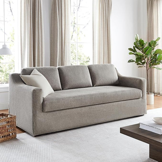 Serta® Hawthorne 90.6" Slipcovered Queen-Size Convertible Pop-up Sofa, Dreamcoil® Comfort, Woven Polyester Blend Fabric, Flax