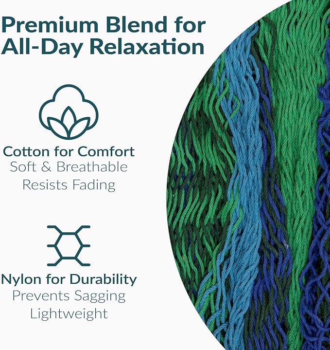 Sunnydaze Handwoven XXL Thick Cord Mayan Double Hammock for Outside - 625-Pound Capacity Heavy-Duty Outdoor Hammock - Tropical Lagoon - Image 3