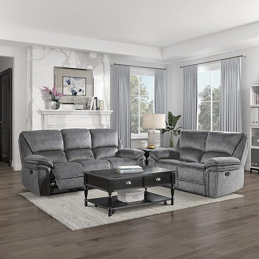 Lexicon Braddock Wall-Hugger Manual Reclining Living Room Set, 2-Piece, Gray
