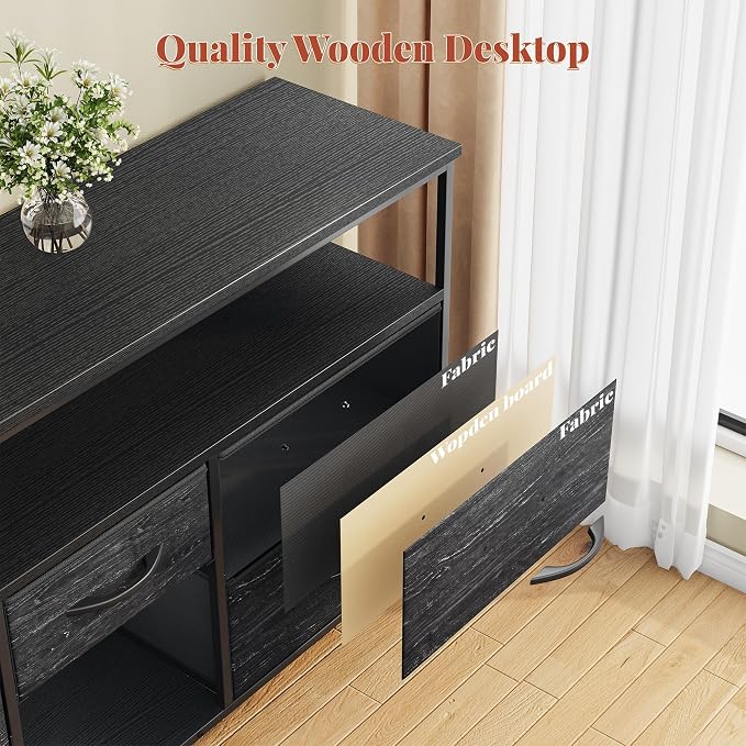 TV Stand for Bedroom with LED Lights & Power Outlets, 5 Drawers Dresser Entertainment Center for 45/50" TV, Fabric Dressers with Storage Wood Shelves for Living Room,Dorm, Sturdy Metal Frame, Black - Image 9