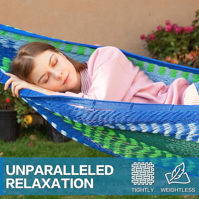 PNAEUT Handwoven Mayan Hammock, Thick Soft Rope Double Hammock for Outdoor Outside & Indoor, 600 lbs Capacity Heavy-Duty, Includes Tree Straps, Carabiners & Carry Bag(Lake Superior, X-Large) - Image 4
