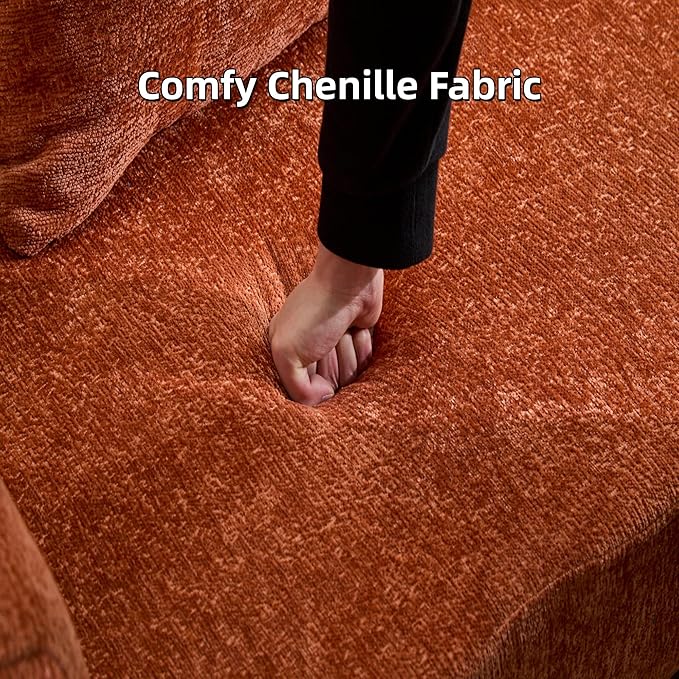 Convertible Floor Sofa Bed, Fold Out Floor Couch with Pillow Back & Armrest, Compressed Couch with Fixed-Shape Frame, Chenille Foldable Sleeper Sofa Bed for Living Room Bedroom, Orange