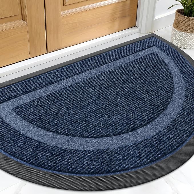 OLANLY Half Circle Door Mat Indoor Outdoor Entrance Welcome, Waterproof All-Season, All-Weather Doormat, Sturdy Natural Rubber, Low Profile, Easy Clean Patio Porch Entryway Mat, 29.5x17, Blue by OLANLY