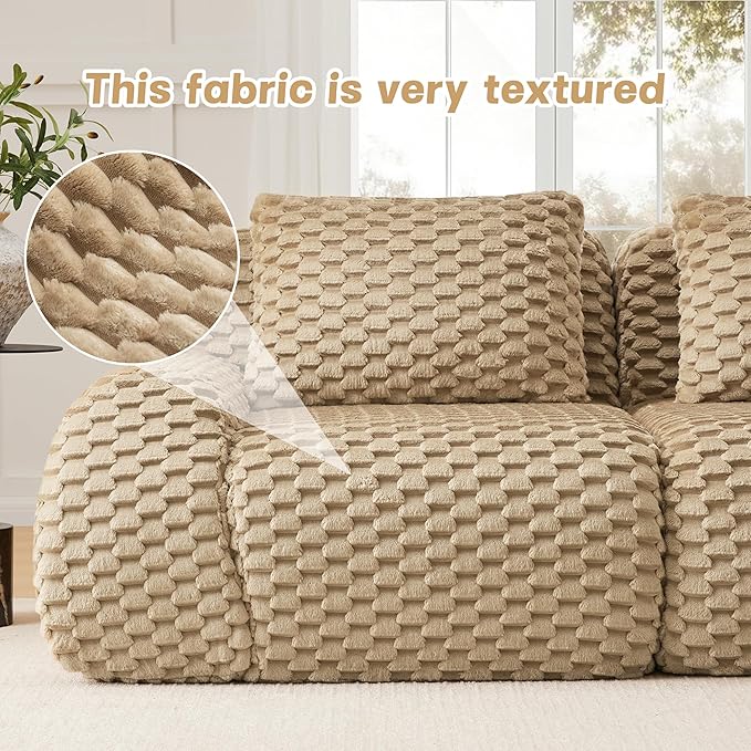 114" U-Shaped Compressed Sectional Cloud Sofa, Flannel Upholstered Modular Deep Seat Sofa with 5 Pieces, Symmetrical Boneless Foam Modular Cloud Couches for Living Room