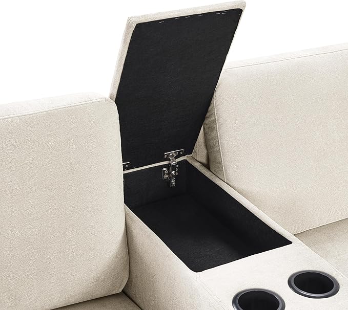 Merax Modern 134" U-Shaped Modular Sectional Sofa Couch with Cup Holders & Storage Drawers, Chenille 5-Seat Large Sectional Family Sofa with Chaise Lounge & Pillows for Living Room, Beige