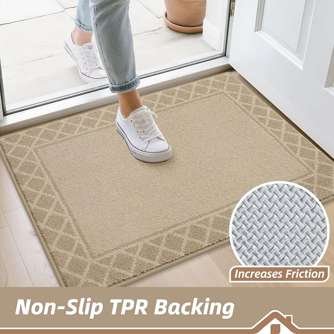 BEQHAUSE Door Mat Indoor Entrance Dirt Trapper Rugs for Entryway Non Slip Welcome Mat Absorbent Floor Mat Low Profile Washable Front Doormat for Dirty Paws, 24" x 36", Light Beige - Image 3